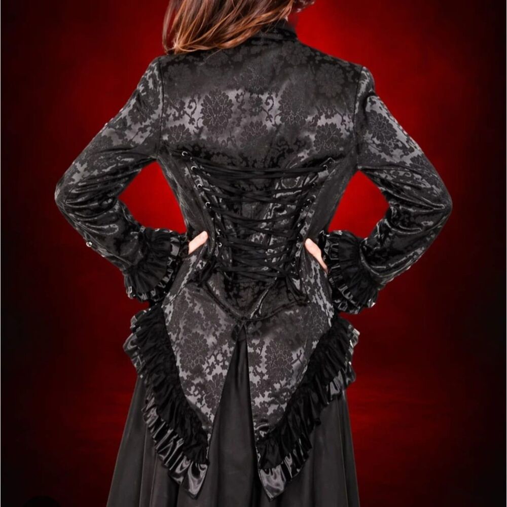Hot Topic Hearts & Roses Black Brocade Gothic Victorian Jacket Women's 16